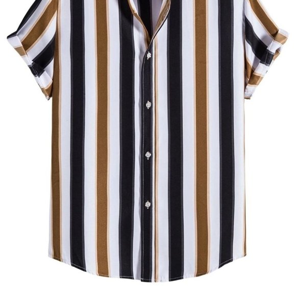 Casual Button Down Men's Summer Striped Print Shirt - Picture 2 of 10